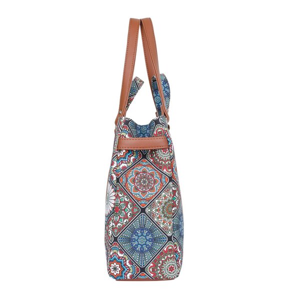Multicolour Printed Women Tote Bag – Hand Crafted Fabric Handbags, Satchel Purse - Picture 7 of 10